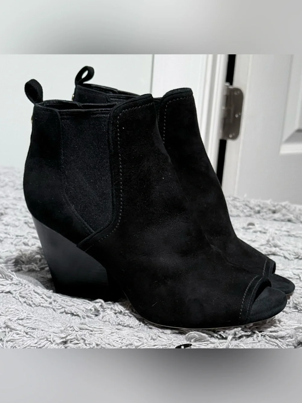 Tory Burch Gemma Black Suede Peep Toe Bootie Black